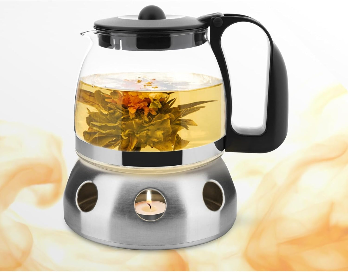 Tomicook Teekanne aus Glas mit Siebaufsatz Hitzebeständig mit Stövchen