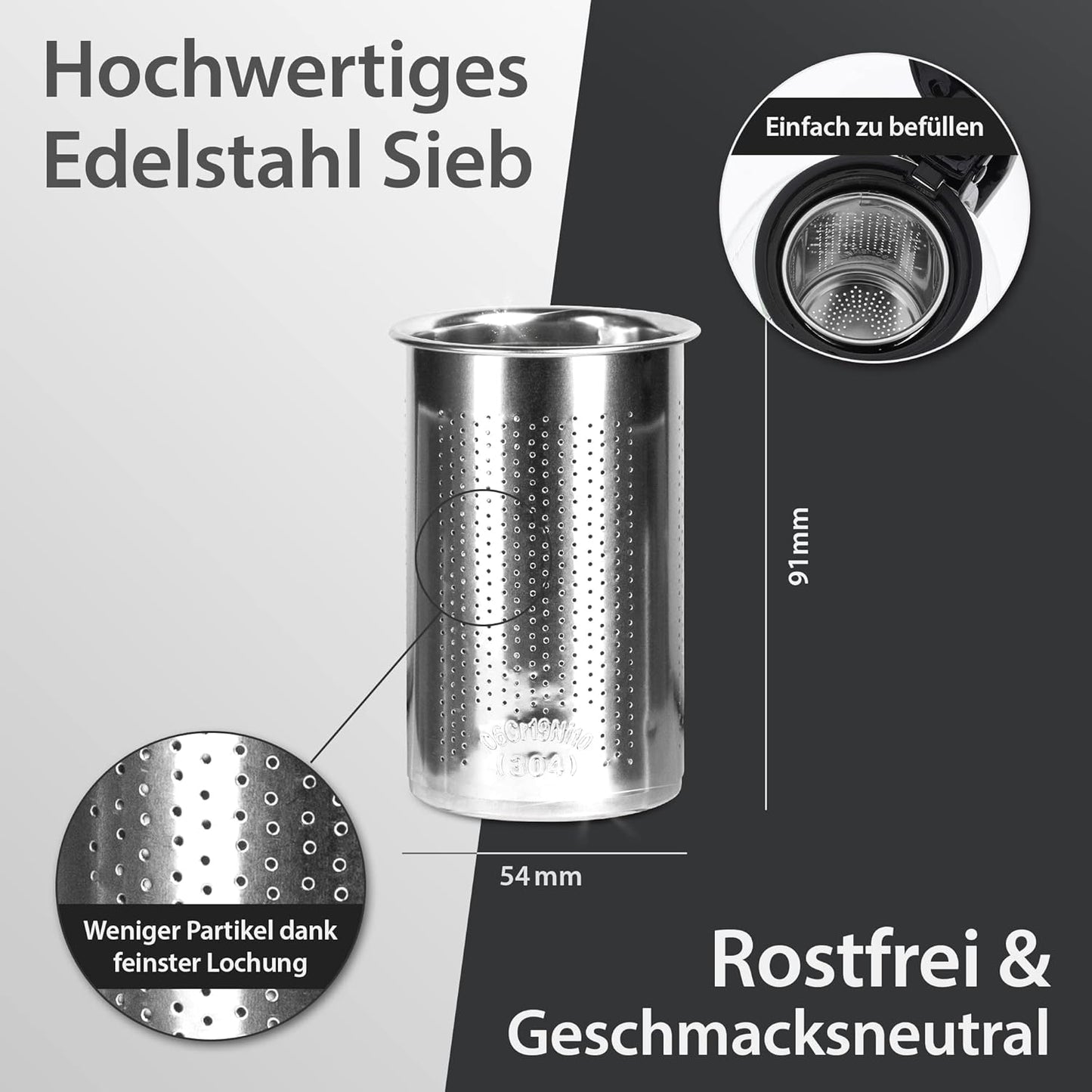 Tomicook Glasteekanne mit Teesieb Überhitzungsschutz Edelstahl Filter Sieb 1500ml