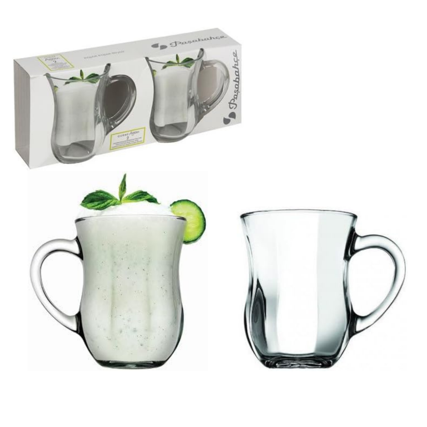 Pasabahce Gourmet 2er Ayran Henkelbecher Glas 55383