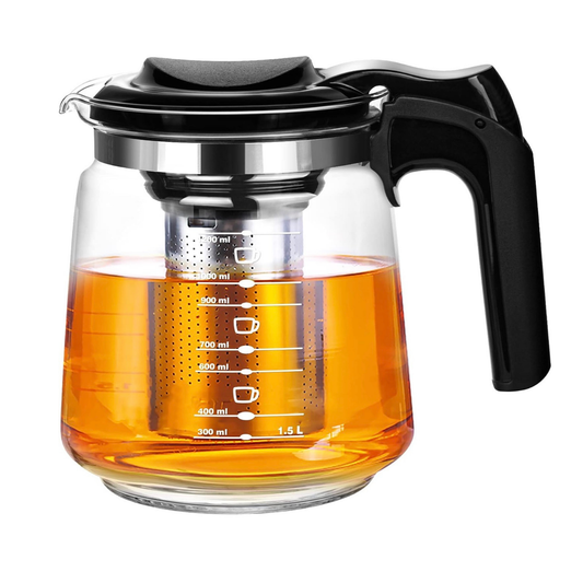 Tomicook Glasteekanne mit Teesieb Überhitzungsschutz Edelstahl Filter Sieb 1500ml