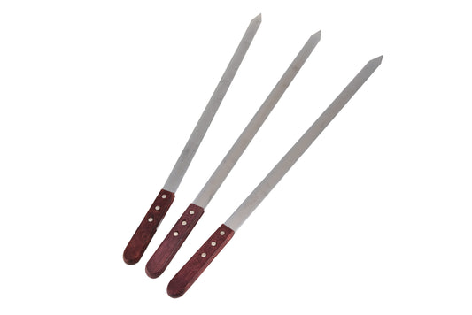 3er Grillspieß-Set aus Edelstahl und mit Holzgriff, Partyspieß für Adana-Kebab