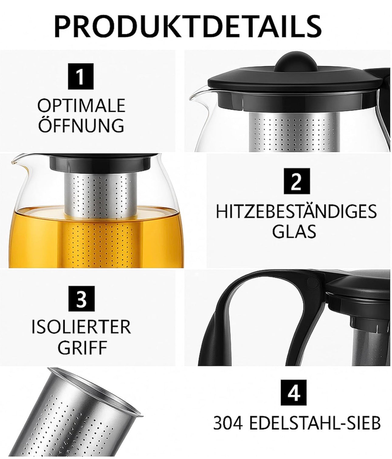Tomicook Teekanne aus Glas mit Siebaufsatz Hitzebeständig mit Stövchen
