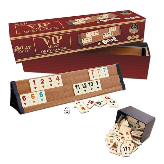 Star Premium VIP Okey Holz Wooden Rummy Set mit Melamin Steine AHSAP Okey TAKIMI