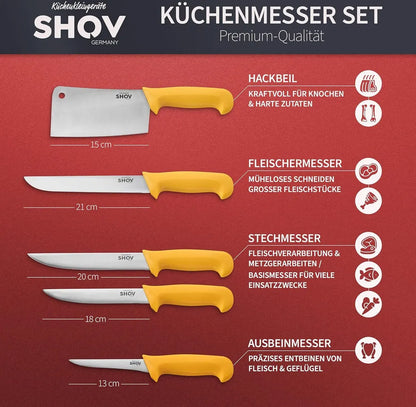 Shov Küchenmesser Set Fleischmesser | Ausbeinmesser | Scharf & Robust mit Beil