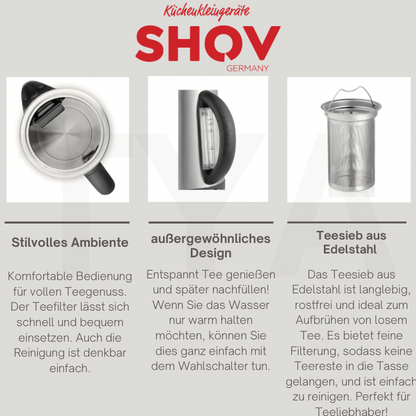 SHOV Teekocher Edelstahl 1,7L 2200W Silber