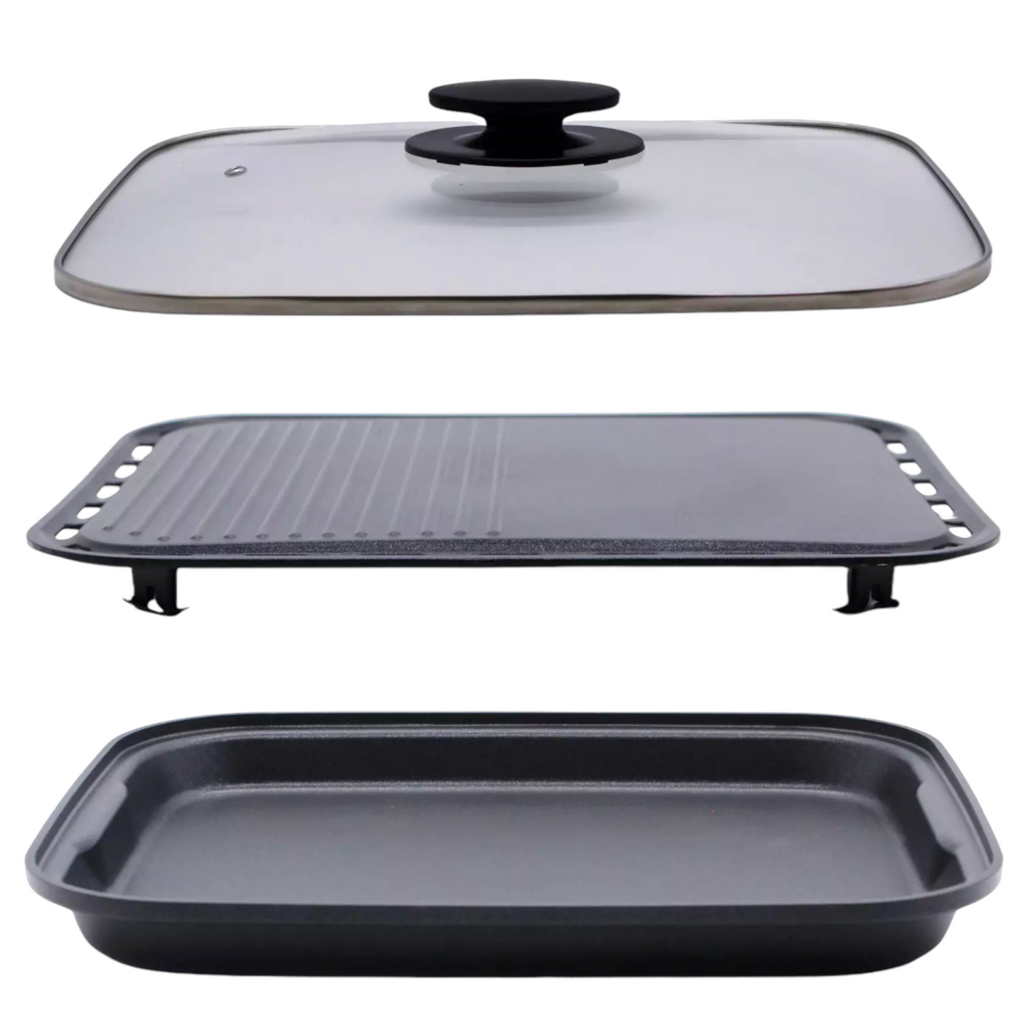 IMEX 2-in-1 Gaskocher und Gasgrill, Grillplatte, Pfanne, Glasdeckel, Koffer