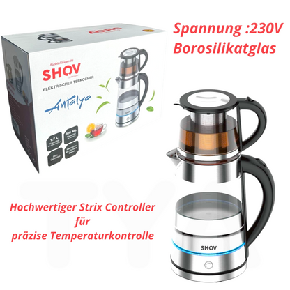 SHOV Elektrischer Teekocher Glasteekocher 1,7 2200W