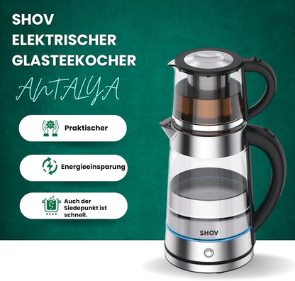 SHOV Elektrischer Teekocher Glasteekocher 1,7 2200W